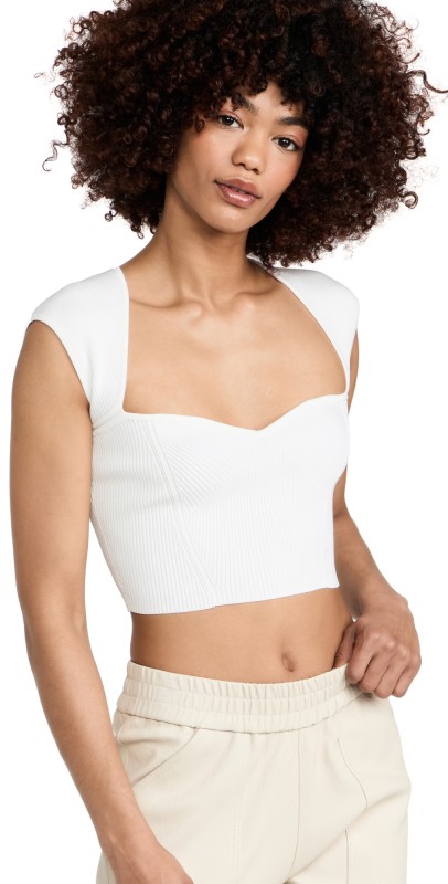 SIMKHAI Abia Compact Rib Cropped Tee White