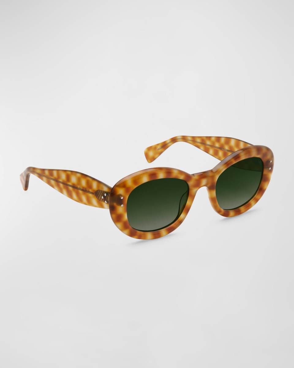 Margaret Checkered Acetate Oval Sunglasses