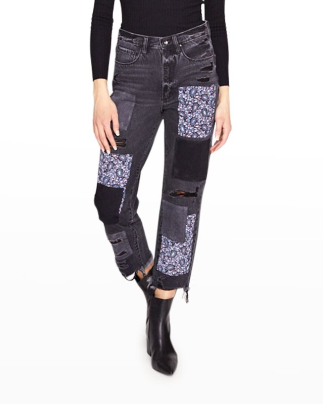Paisley Patchwork Straight Leg Jeans