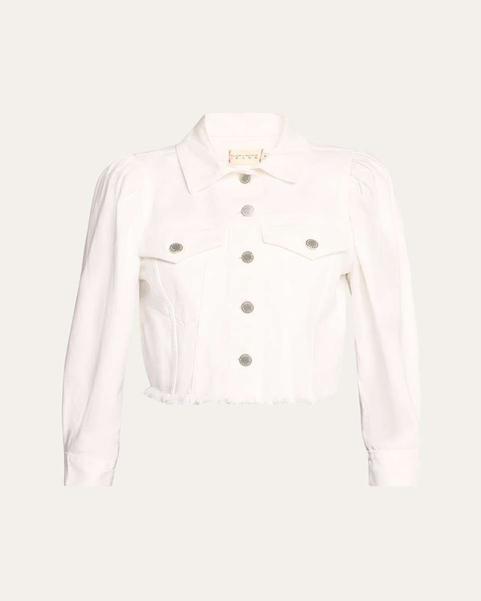 Lana Puff-Sleeve Cropped Denim Jacket