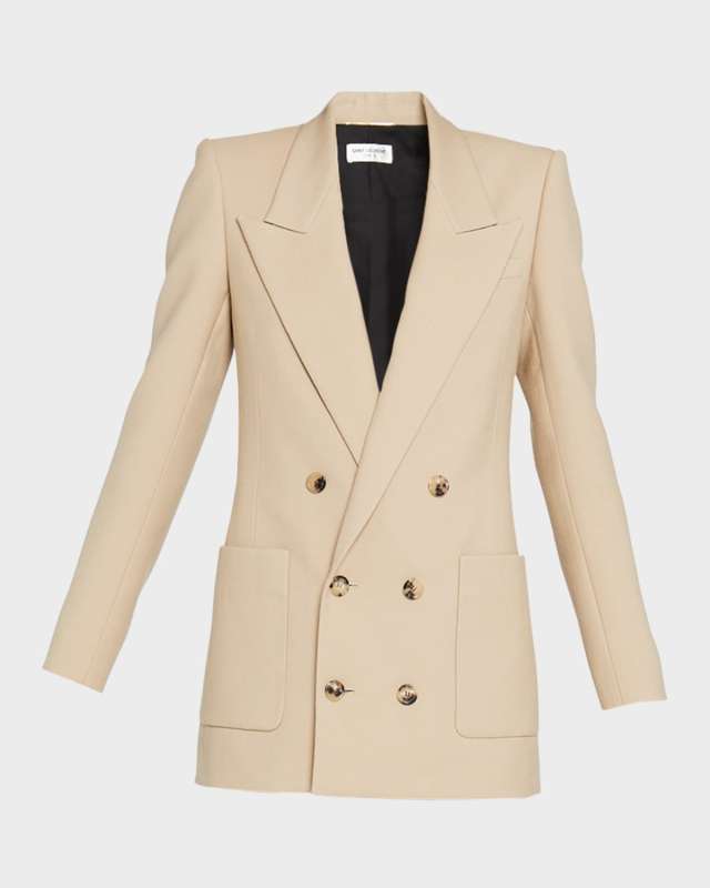 Wool Button-Front Blazer Jacket