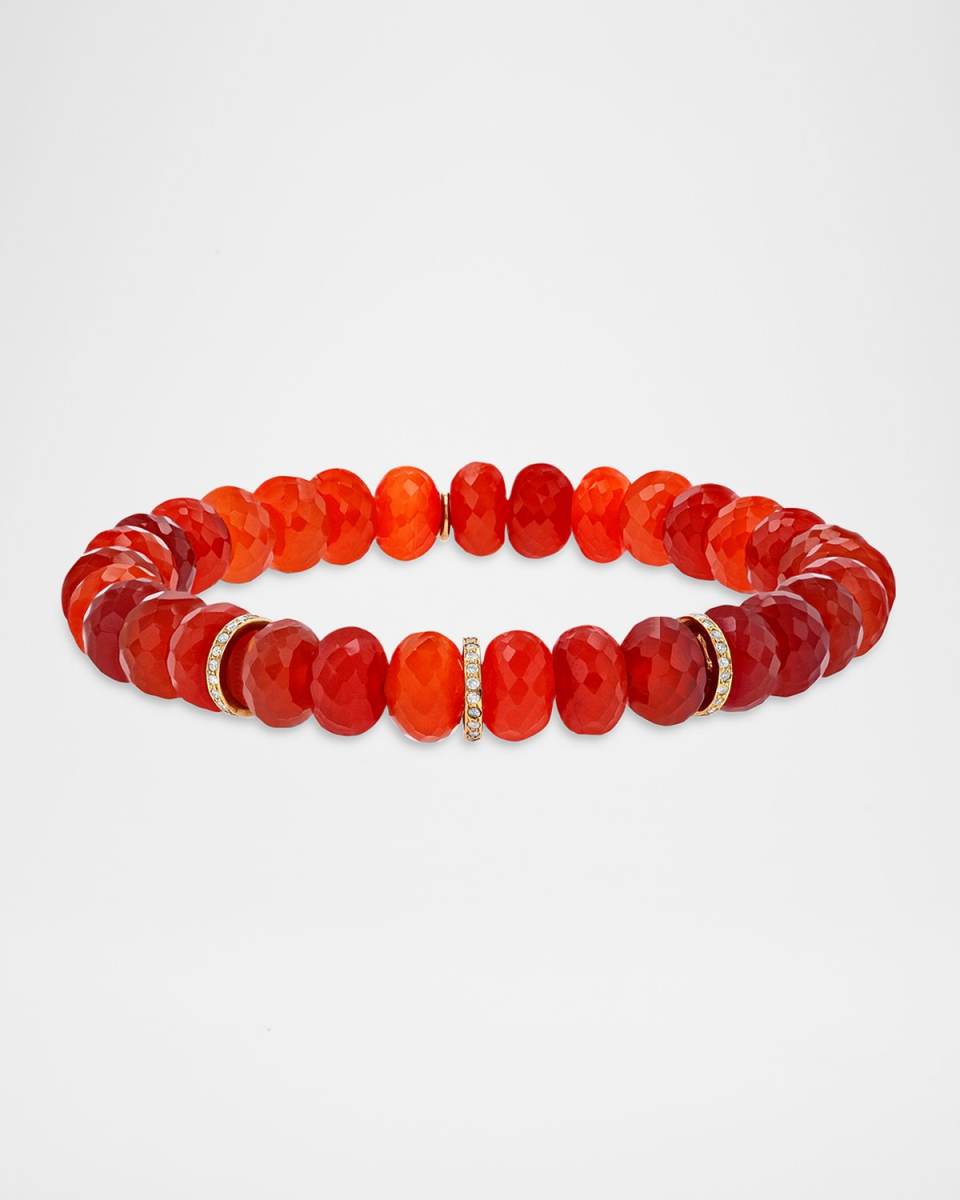 Dark Carnelian 8mm Bead Bracelet with 3 Diamond Rondelles
