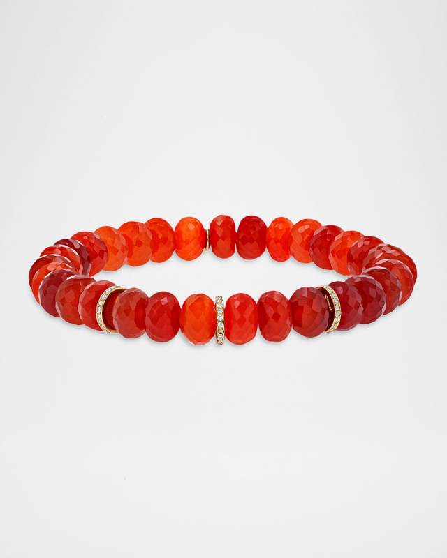 Dark Carnelian 8mm Bead Bracelet with 3 Diamond Rondelles