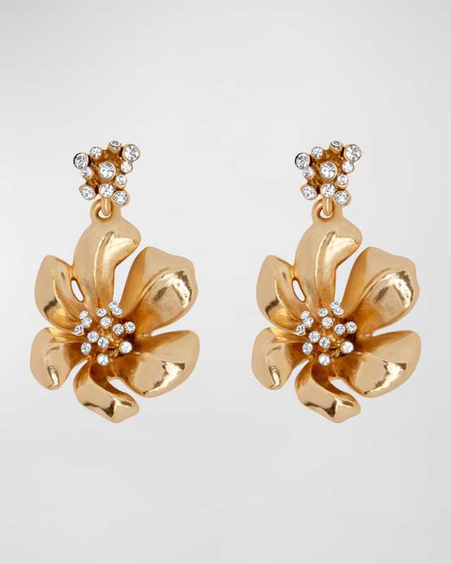 Flower Drop Earrings with Crystals