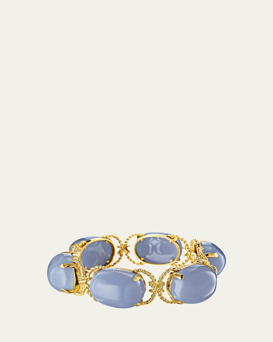 18K Gold Rope and Blue Chalcedony Pebble Bracelet