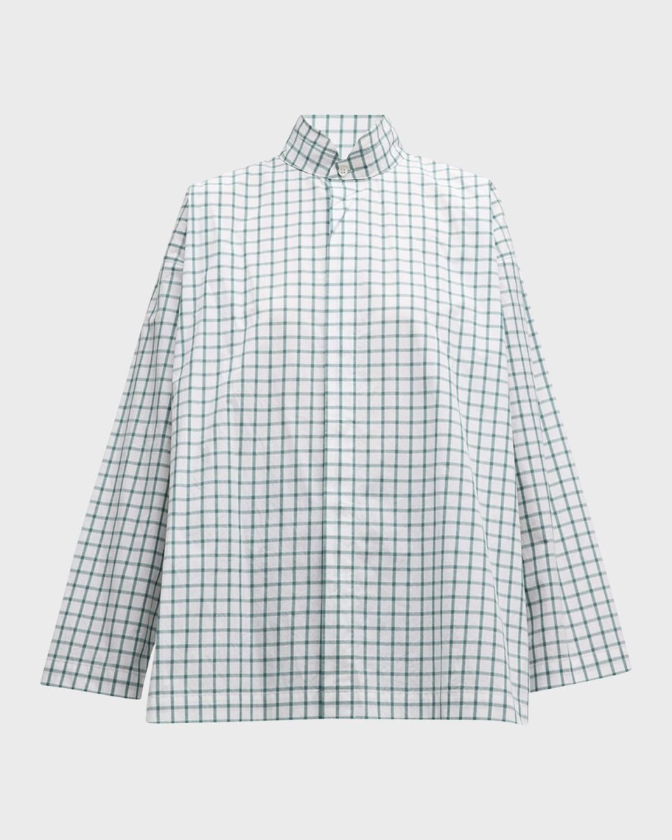Slim A-Line Long Shirt with Double Stand Collar