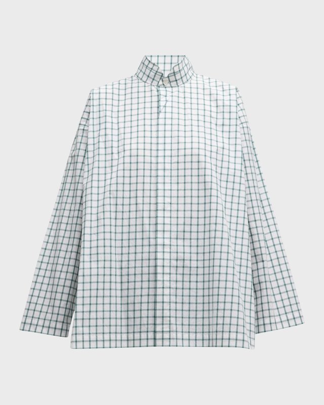 Slim A-Line Long Shirt with Double Stand Collar
