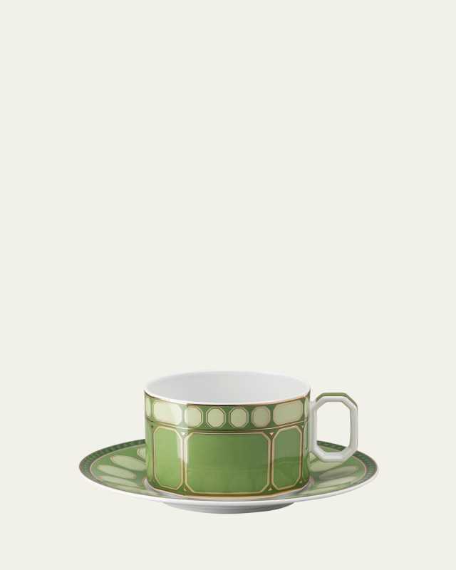 Signum Tea Cup & Saucer, Fern Green