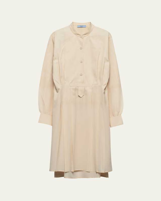 Crepe De Chine Pleated Shirtdress