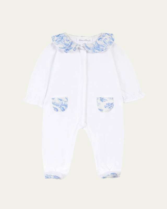 Girl's Floral-Trim Footie, Size Newborn-