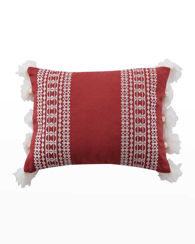 Kassandra Red Embroidered Tassel Pillow - 14" x 18