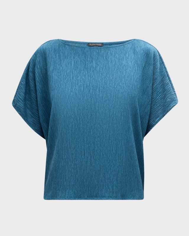 Crinkled Bateau-Neck Top