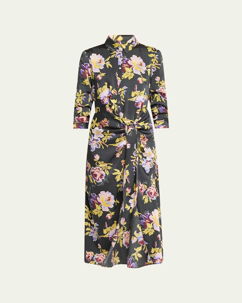 Brigitte Floral Jacey Tie-Waist Midi Shirtdress