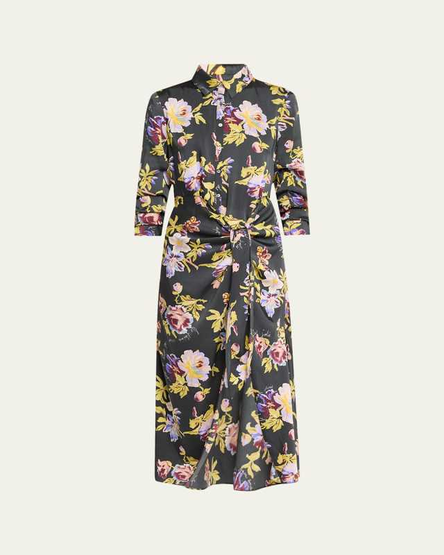 Brigitte Floral Jacey Tie-Waist Midi Shirtdress