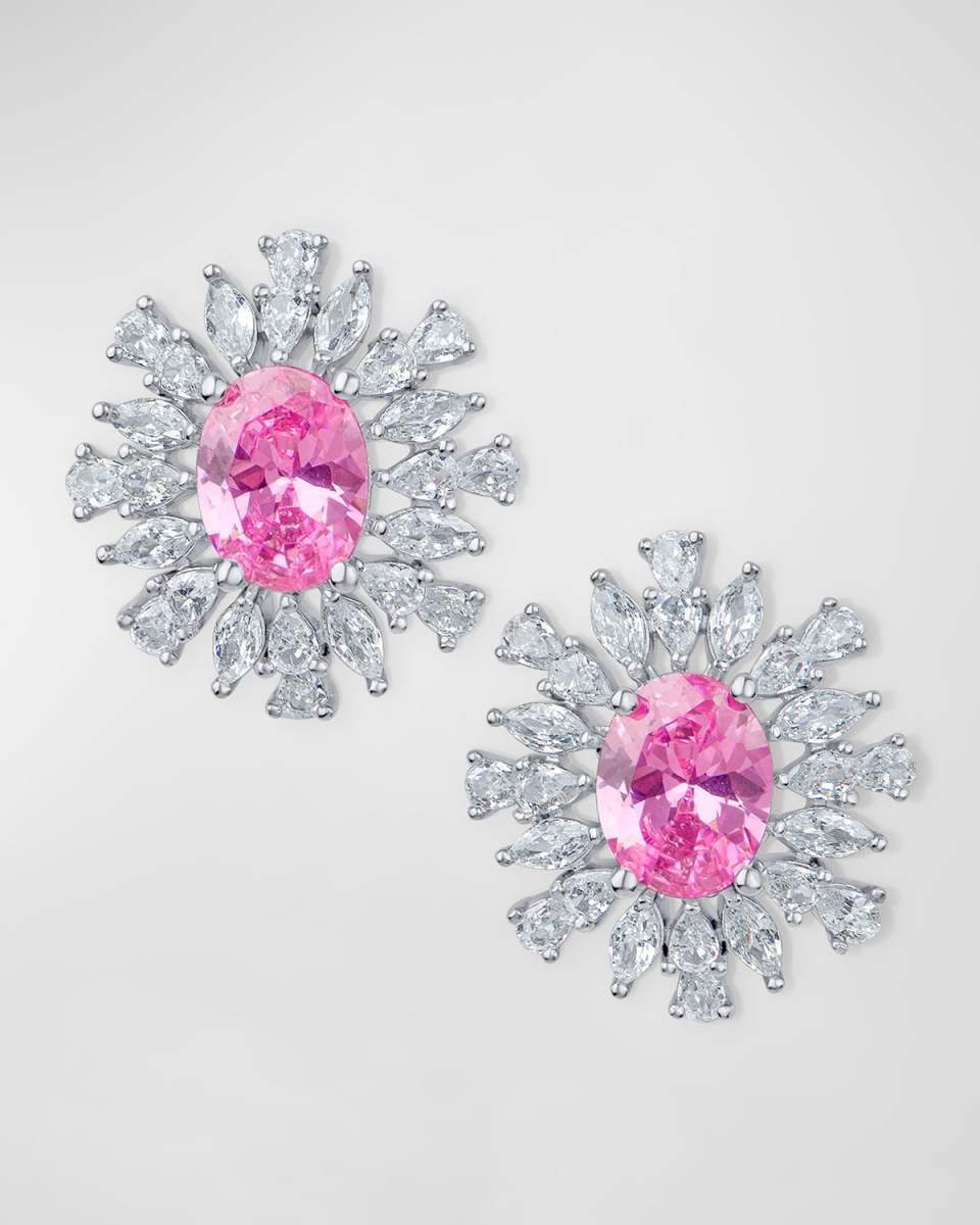 Oval Cubic Zirconia Marquis Burst Statement Stud Earrings, 8.5tcw