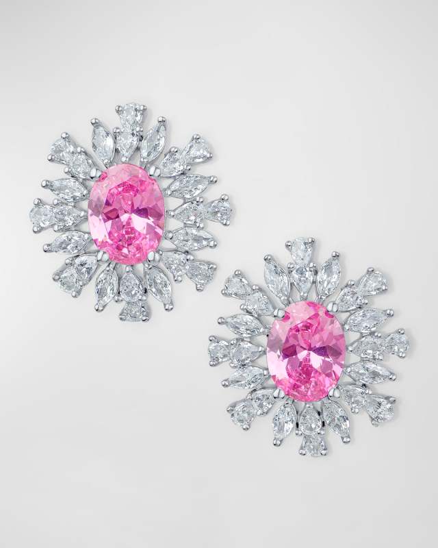 Oval Cubic Zirconia Marquis Burst Statement Stud Earrings, 8.5tcw