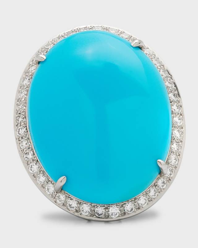 Platinum Turquoise and Diamond Halo Ring, Size 6.5