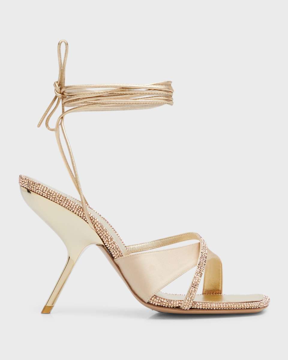 Allegra Crystal Metallic Ankle-Tie Sandals