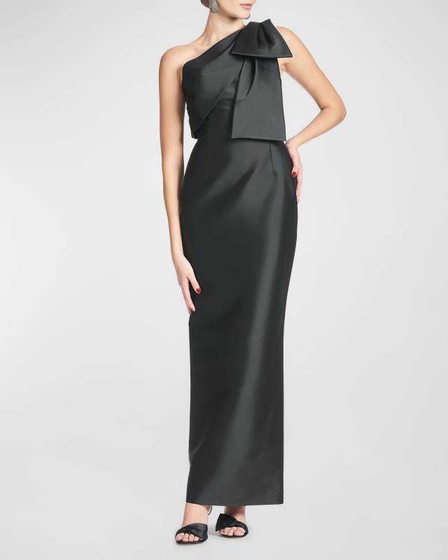 Bonnie One-Shoulder Bow Column Gown