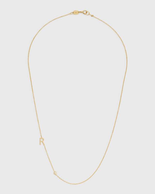 14k Yellow Gold Personalized 0.03ct Asymmetric Initial & Diamond Bezel Necklace