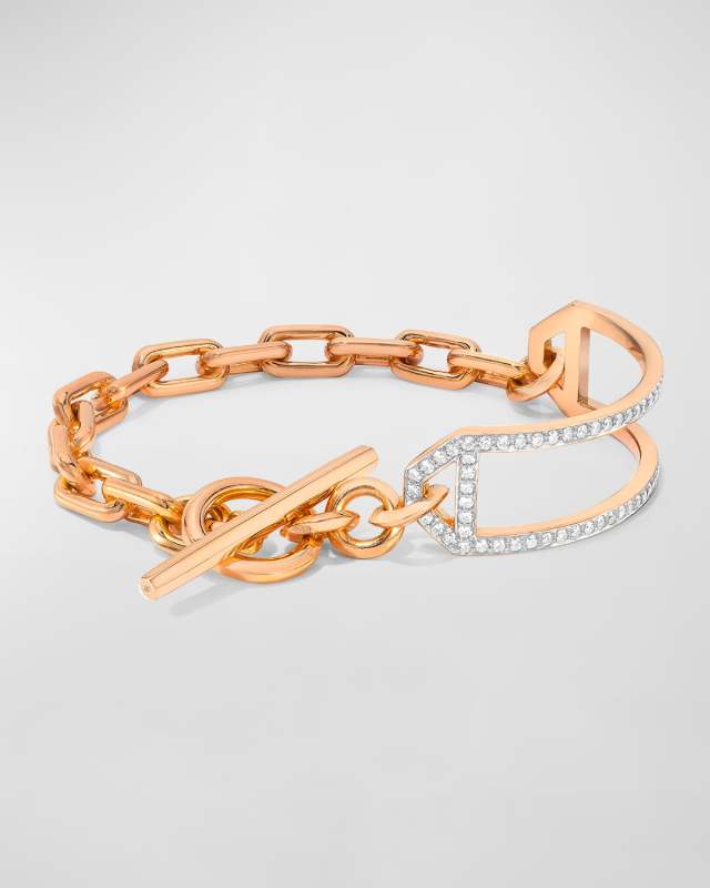 Rose Gold Diamond-Side Cuff Chain-Link Toggle Bracelet