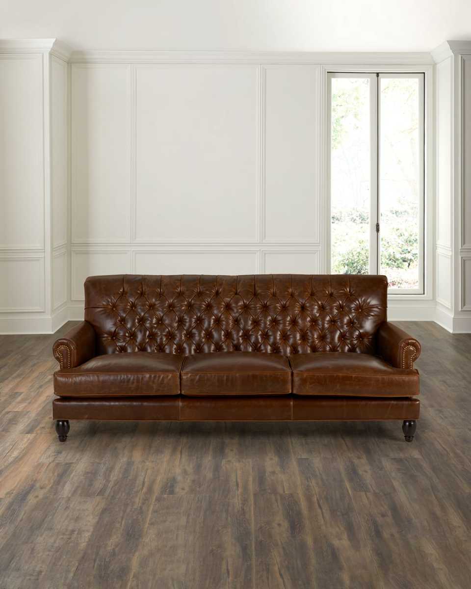 Bronya Tufted Leather Sofa, 86"