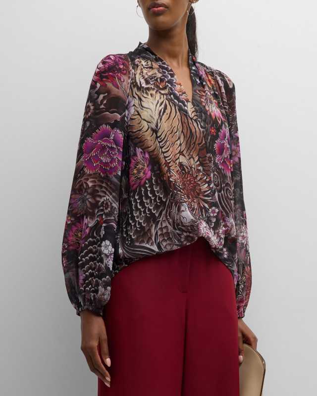 Robin Floral-Print Blouson-Sleeve Blous