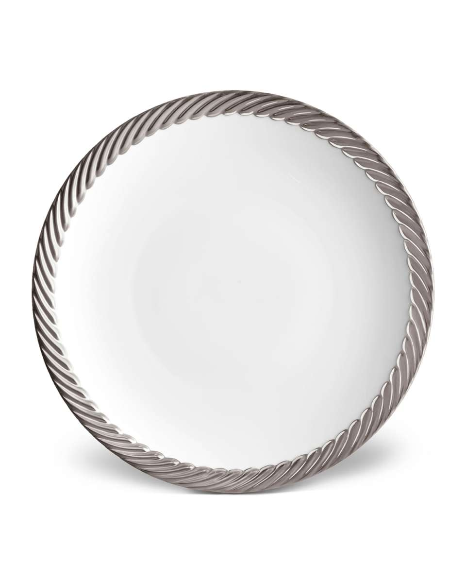 Corde Dinner Plate, White/Silver