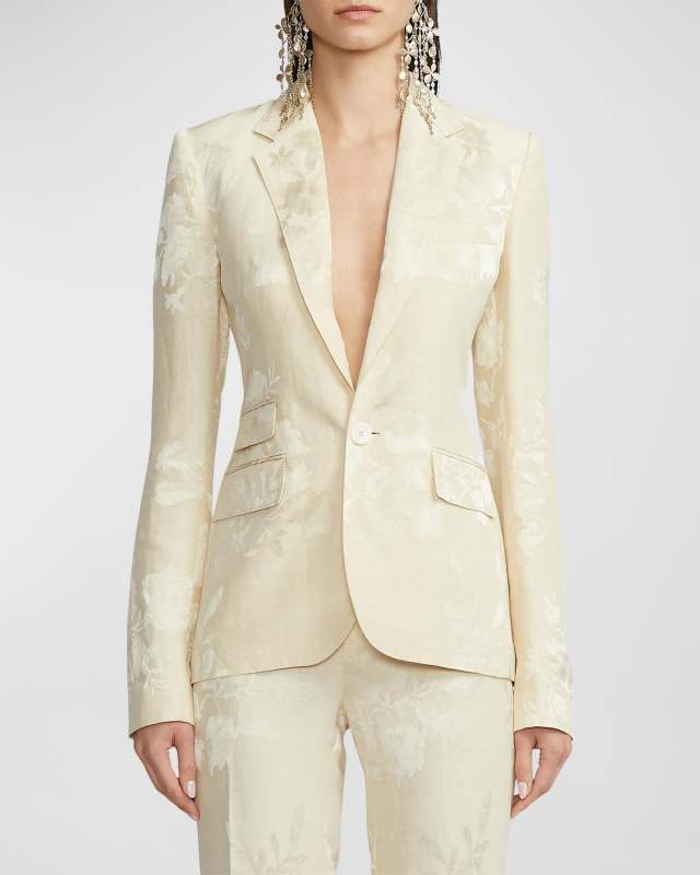 Parker Floral Jacquard Single-Breasted Blazer Jacket