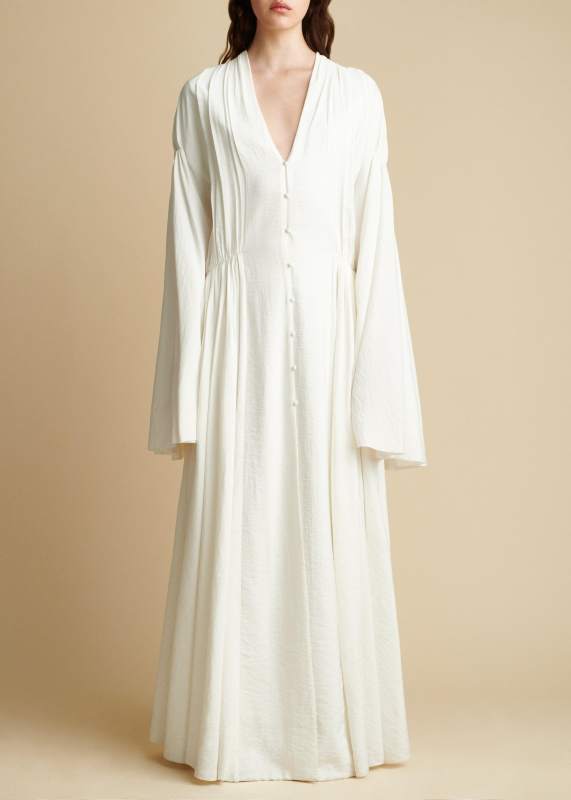 Khaite Leif gathered twill maxi dress