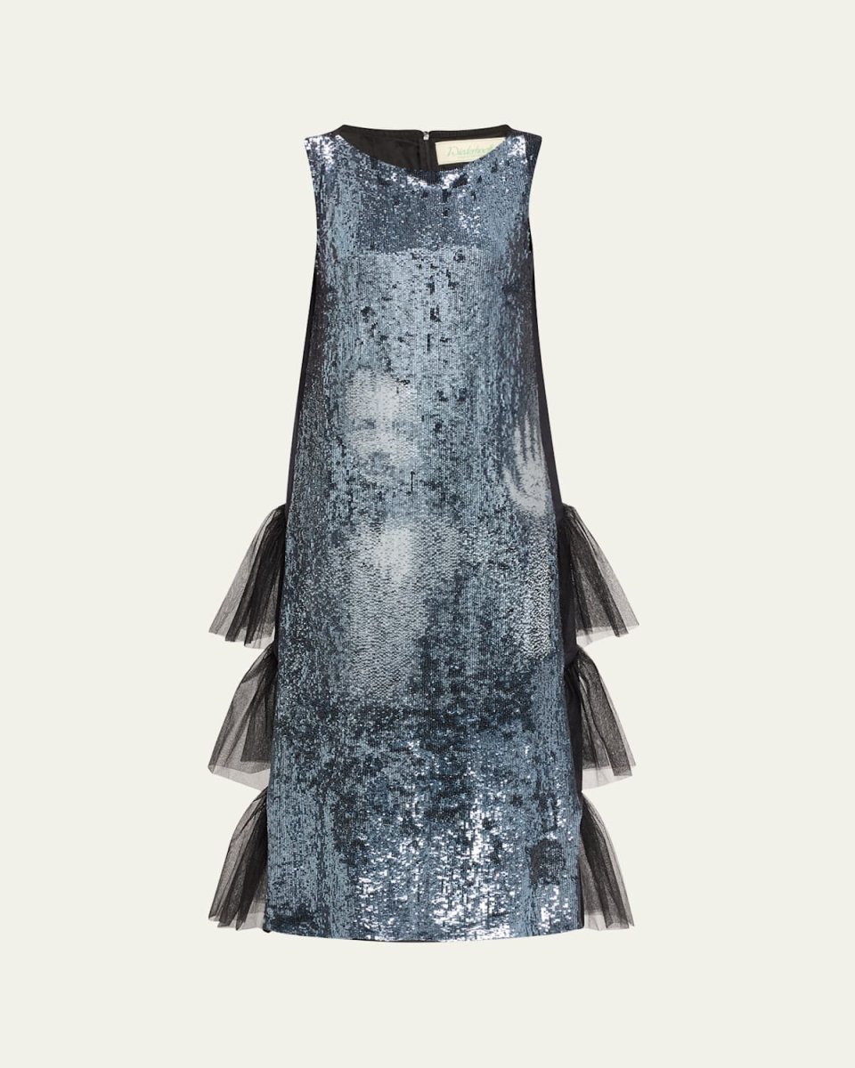 Sequined Secret Room Print Crinoline Midi Dress