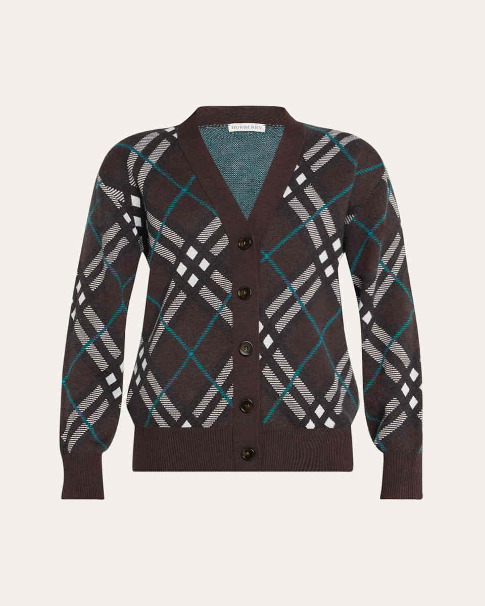 Check Wool Mohair Cardigan