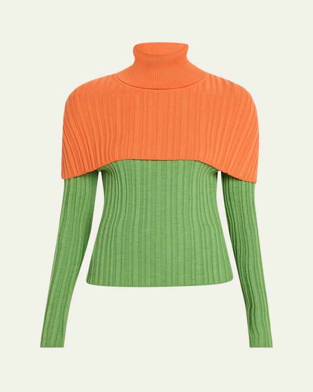 Contrast Turtleneck Cap Wool Top