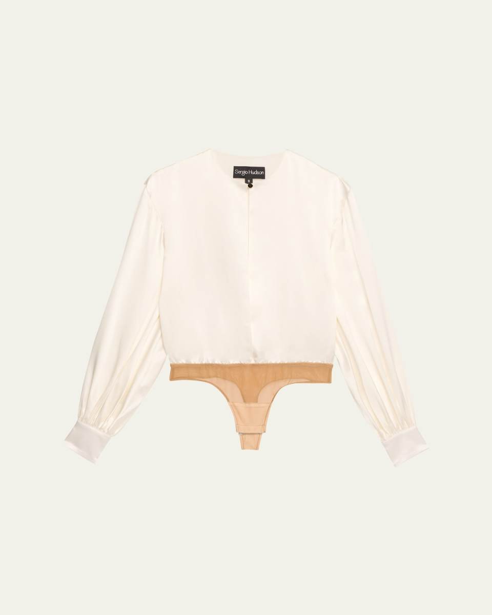 Open Slit Silk Charmeuse Bodysuit