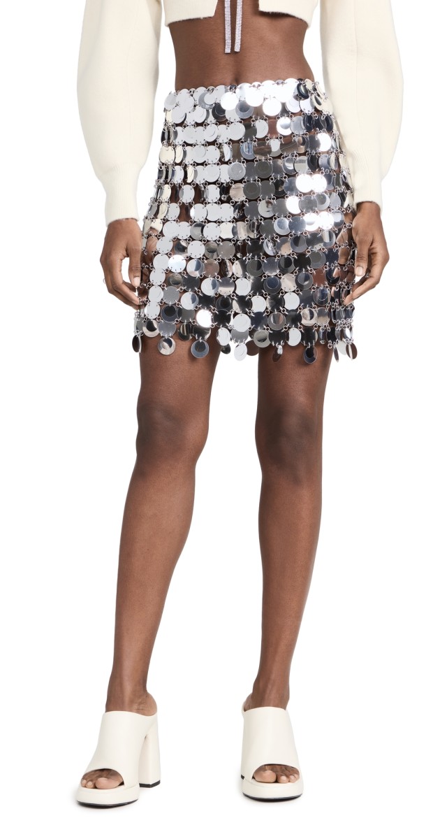 rabanne The Silver Sparkle Discs Skirt Silver