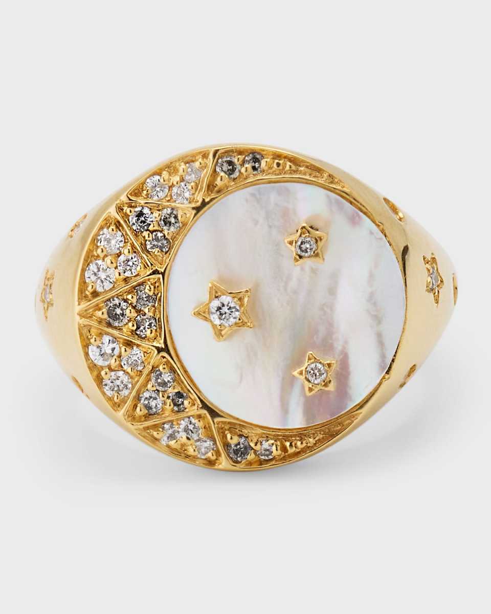 Moon Light Mother-of-Pearl and Diamond Pinky Ring, Size 4