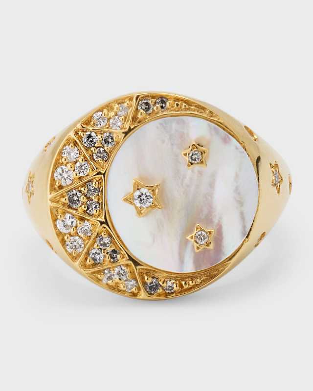 Moon Light Mother-of-Pearl and Diamond Pinky Ring, Size 4