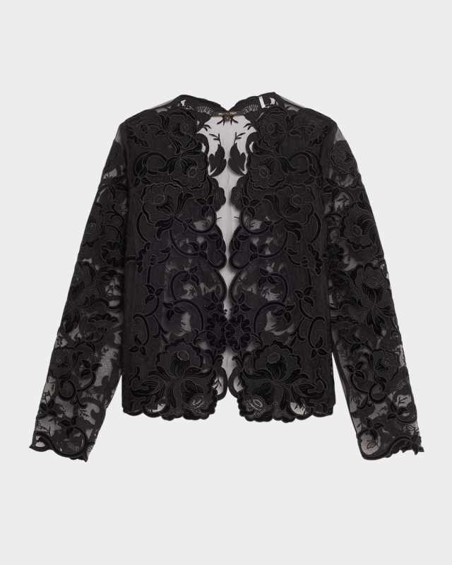 Elian Open-Front Floral Lace Jacket