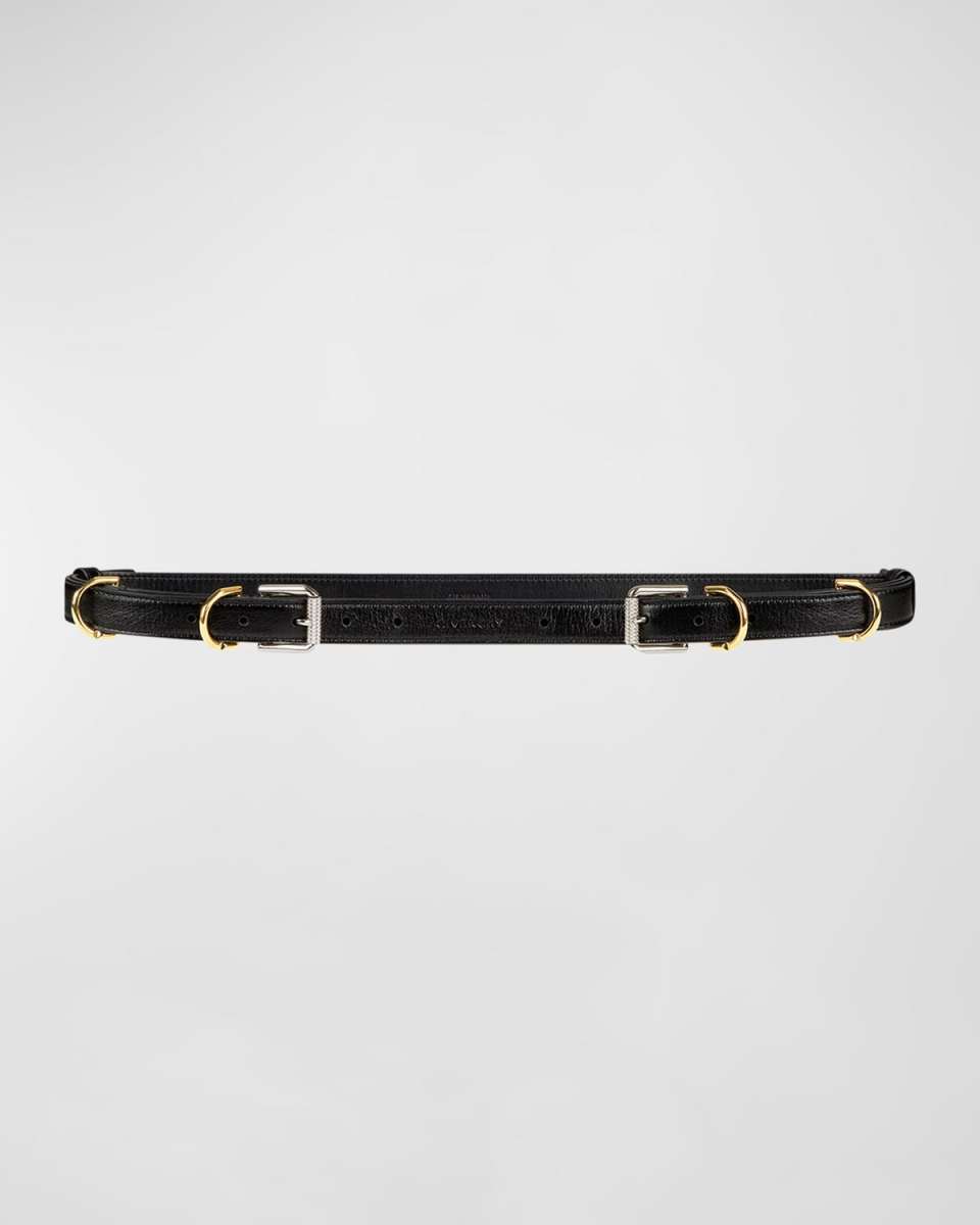 Voyou V2 Skinny Pebble-Grain Leather Belt