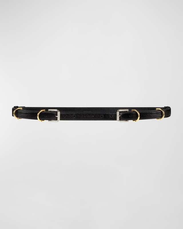 Voyou V2 Skinny Pebble-Grain Leather Belt