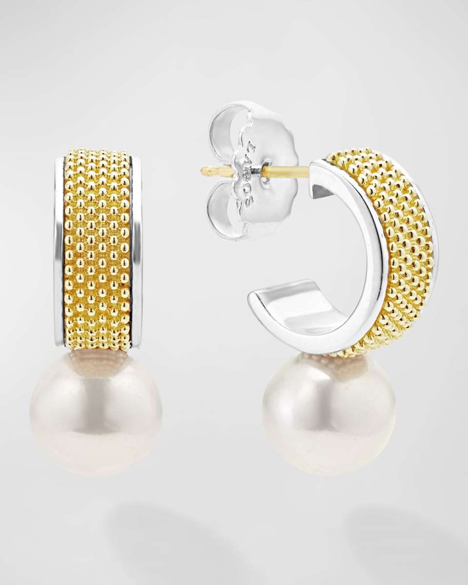 Sterling Silver and 18K Luna Pearl Lux Half Hoop Earrings