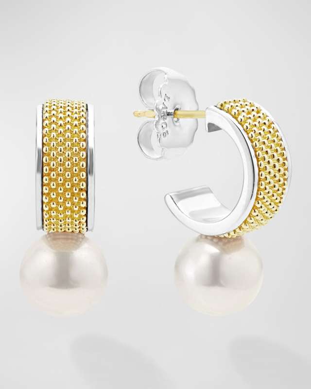 Sterling Silver and 18K Luna Pearl Lux Half Hoop Earrings