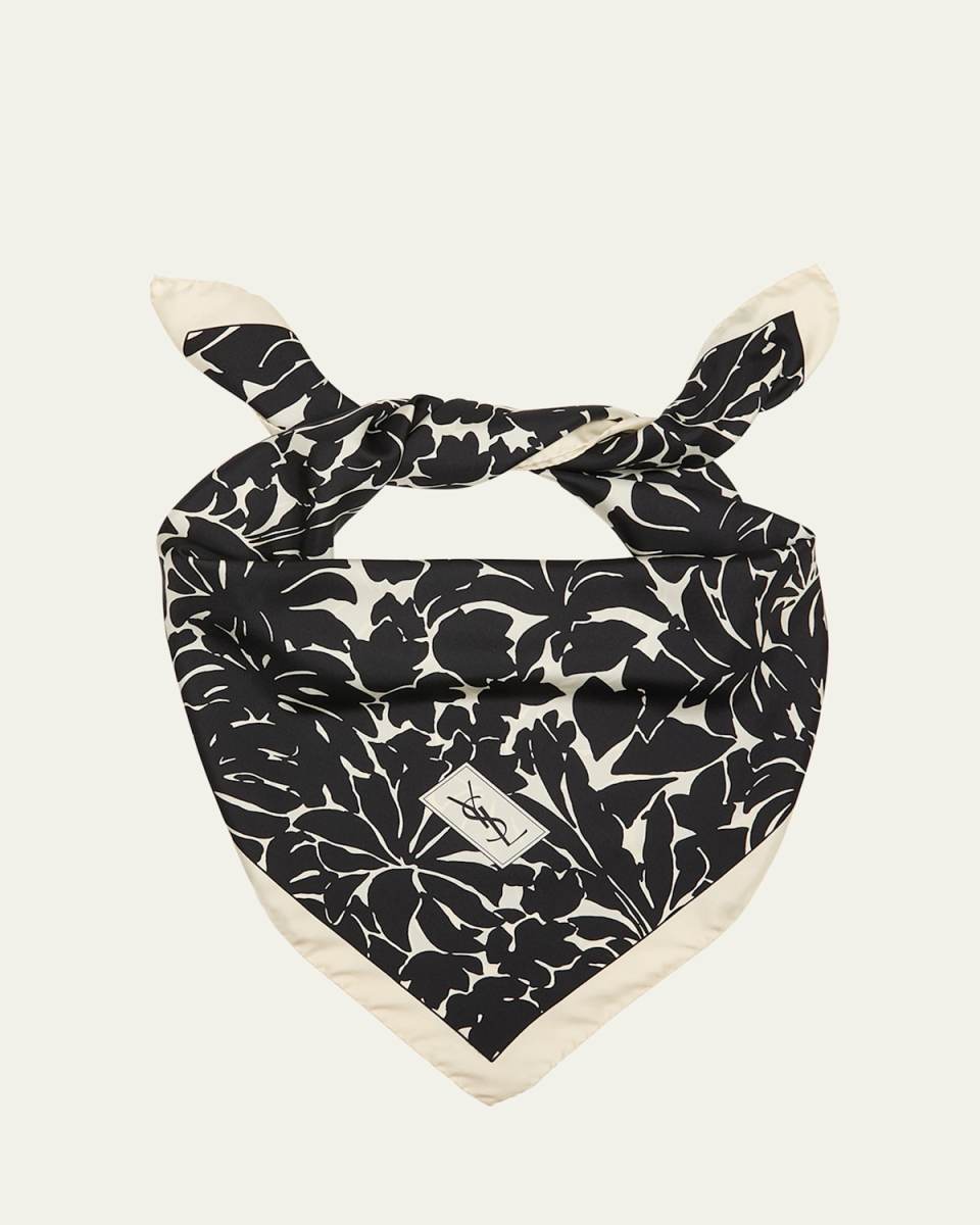 Multi-Leaves Silk Twill Square Scarf