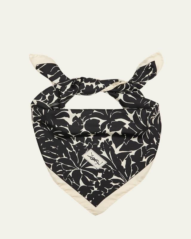 Multi-Leaves Silk Twill Square Scarf