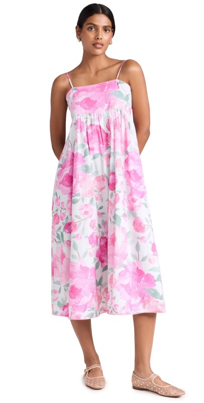 Juliet Dunn Linen Tie Back Midi Dress Pink