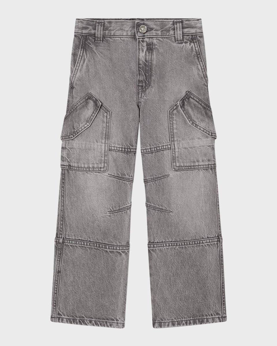 Boy's Washed Grey Cargo Pants, Size 8-14