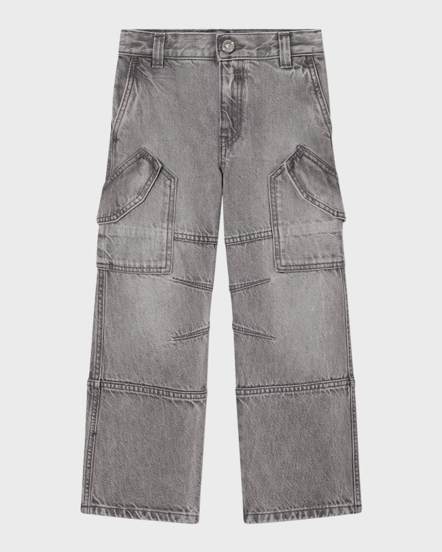 Boy's Washed Grey Cargo Pants, Size 8-14