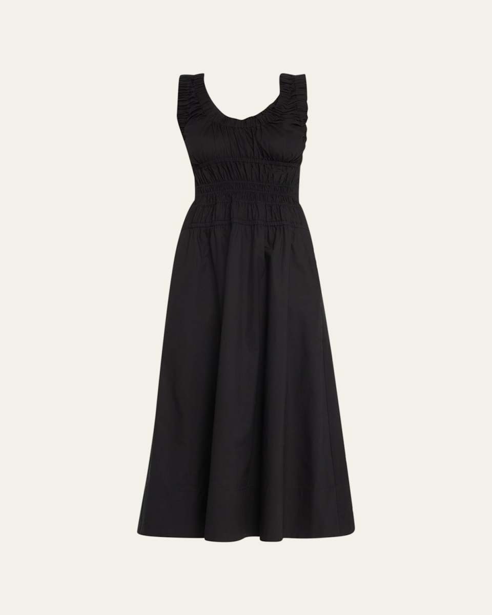 Poplin Gathered Midi Dress