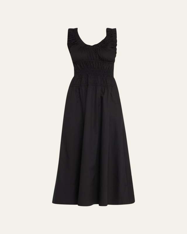 Poplin Gathered Midi Dress