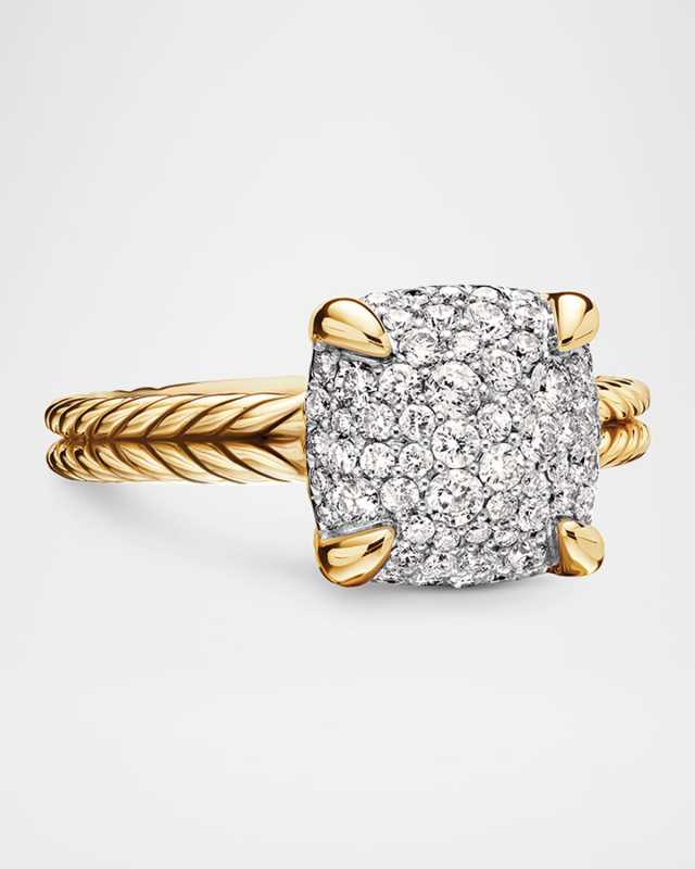 Chatelaine Ring in 18K Yellow Gold with Full Pave Diamonds, 11mm